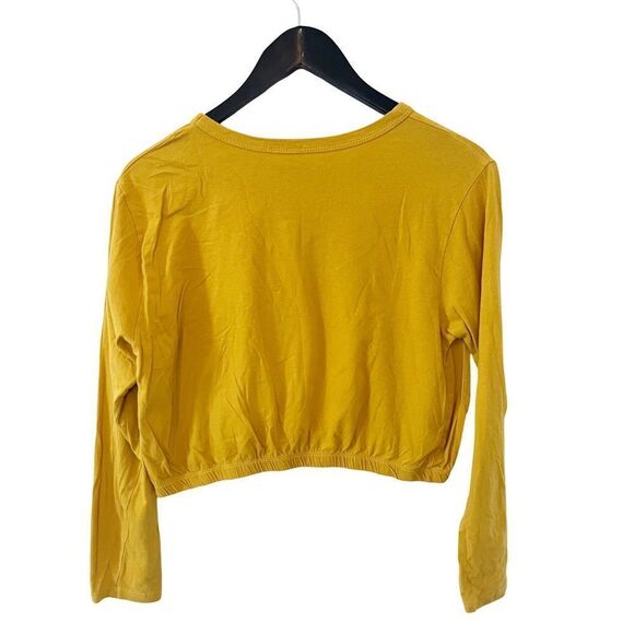 Gage Mustard‎ Yellow Crop Long Sleeve Round Neck T-shirt - Picture 2 of 5